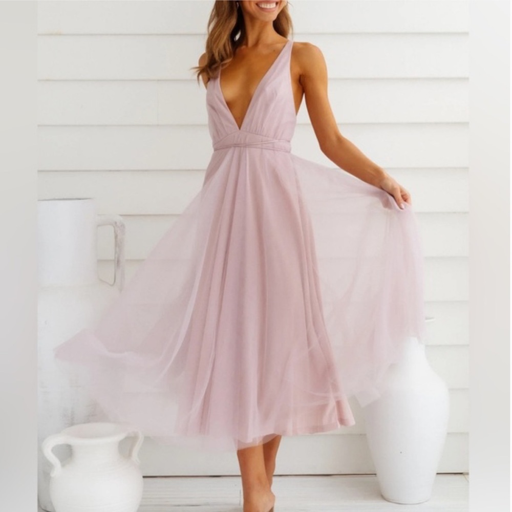 Hello Molly Blush Pink Tulle Midi Dress - Picture 4 of 9